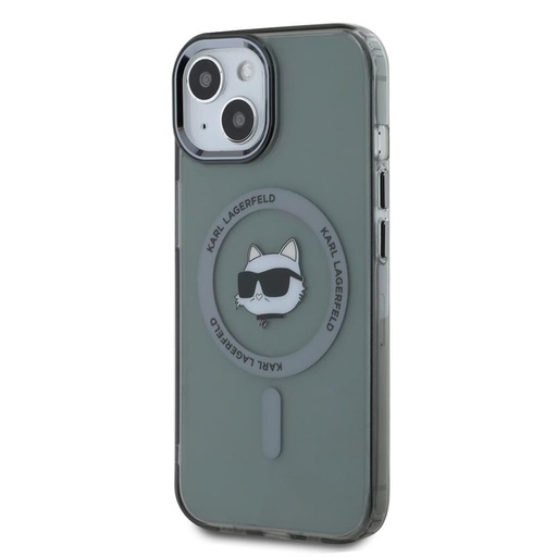 Apple iPhone 15 Karl Lagerfeld IML Choupette Head Metal Frame MagSafe pouzdro (Černá) – KLHMP15SHLSCHK