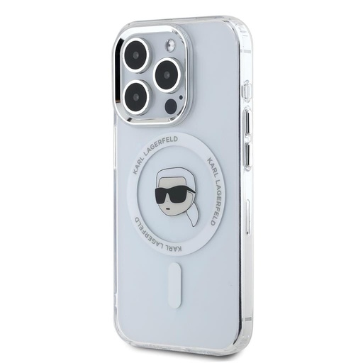 Apple iPhone 15 Pro Karl Lagerfeld IML Karl Head Metal Frame MagSafe pouzdro (Průhledný) – KLHMP15LHLSKIH