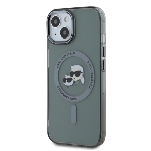 Apple iPhone 15 Karl Lagerfeld IML K&CH Heads Metal Frame MagSafe pouzdro (Černá) – KLHMP15SHLSKCK