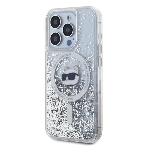 Apple iPhone 15 Pro Max Karl Lagerfeld Liquid Glitter Choupette Head MagSafe pouzdro (Průhledný) – KLHMP15XLGCHSGH