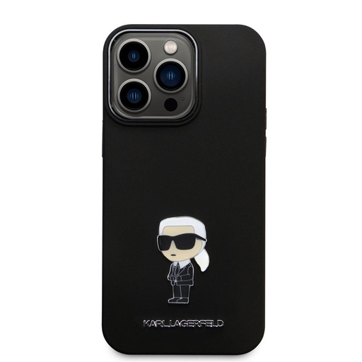 Apple iPhone 15 Pro Max Černá Karl Lagerfeld Liquid Silicone Metal Ikonický pouzdro (Černá) – KLHCP15XSMHKNPK