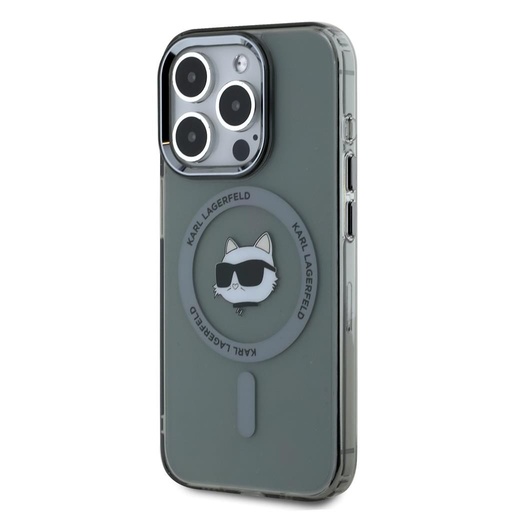 Apple iPhone 15 Pro Karl Lagerfeld IML Choupette Head Metal Frame MagSafe pouzdro (Černá) – KLHMP15LHLSCHK