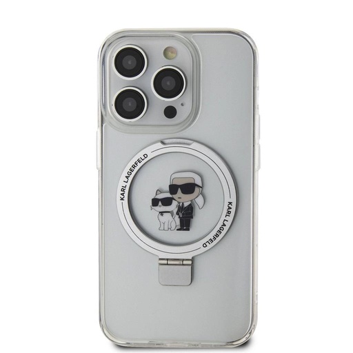 Apple iPhone 15 Pro Max Karl Lagerfeld Ringstand Karl and Choupette MagSafe pouzdro (Bílá) – KLHMP15XHMRSKCH