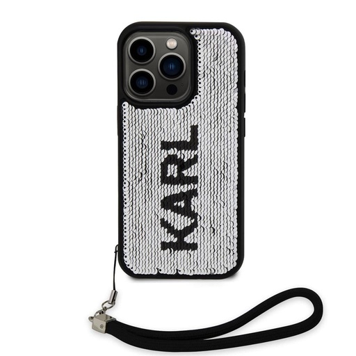 Apple iPhone 15 Pro Karl Lagerfeld Sequins Reversible pouzdro (Černá/Stříbrná) – KLHCP15LPSQRKS