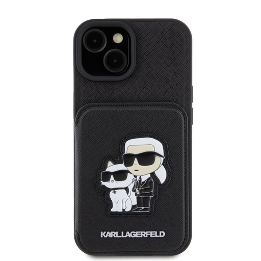 Apple iPhone 15 Karl Lagerfeld PU Saffiano Card Slot Stand Karl and Choupette pouzdro (Černá) – KLHCP15SSAKCSCK