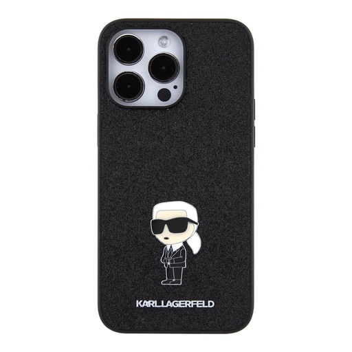 Apple iPhone 15 Pro Max Karl Lagerfeld Fixed Glitter Metal Ikonický pouzdro (Černá) – KLHCP15XGKNPSK