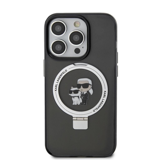 Apple iPhone 15 Pro Max Karl Lagerfeld Ringstand Karl and Choupette MagSafe pouzdro (Černá) – KLHMP15XHMRSKCK
