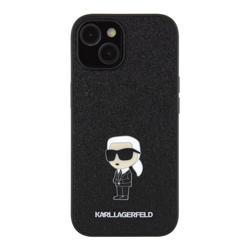 Apple iPhone 15 Karl Lagerfeld Fixed Glitter Metal Ikonický pouzdro (Černá) – KLHCP15SGKNPSK