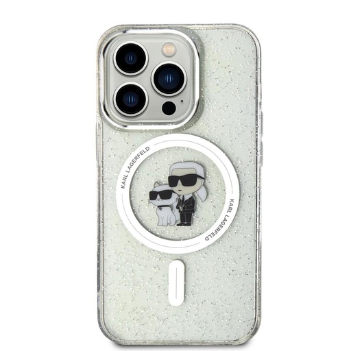 Apple iPhone 15 Pro Karl Lagerfeld IML Glitter Karl and Choupette MagSafe pouzdro (Průhledný) – KLHMP15LHGKCNOT