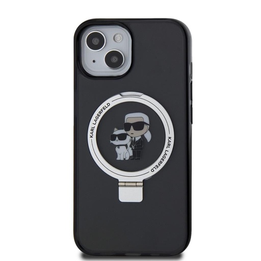 Apple iPhone 15 Karl Lagerfeld Ringstand Karl and Choupette MagSafe pouzdro (Černá) – KLHMP15SHMRSKCK