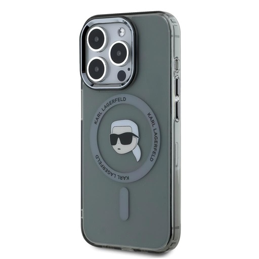 Apple iPhone 15 Pro Max Karl Lagerfeld IML Karl Head Metal Frame MagSafe pouzdro (Černá) – KLHMP15XHLSKIK