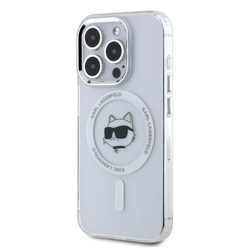 Apple iPhone 15 Pro Max Karl Lagerfeld IML Choupette Head Metal Frame MagSafe pouzdro (Průhledný) – KLHMP15XHLSCHH