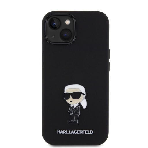 Apple iPhone 15 Černá Karl Lagerfeld Liquid Silicone Metal Ikonický pouzdro (Černá) – KLHCP15SSMHKNPK