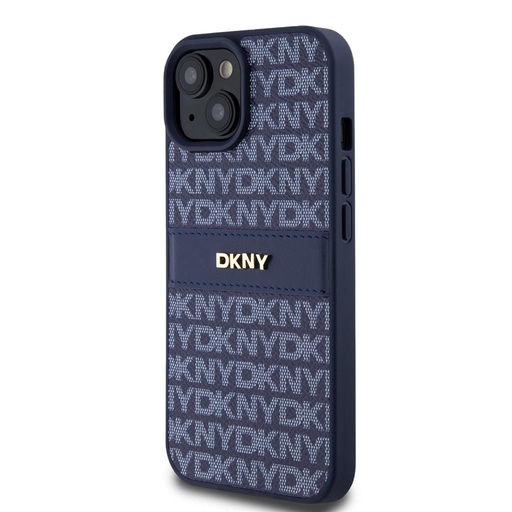 Apple iPhone 15 DKNY PU Leather Repeat Pattern Tonal Stripe zadní kryt (Modrá - DKHCP15SPRTHSLB)