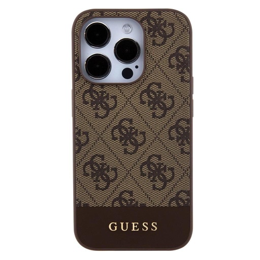 Apple iPhone 15 Pro Guess PU 4G Stripe MagSafe pouzdro (Hnědá) - GUHMP15LG4GLBR