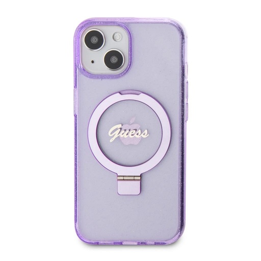 Apple iPhone 15 Guess IML Ring Stand Glitter MagSafe pouzdro (Fialová) - GUHMP15SHRSGSU