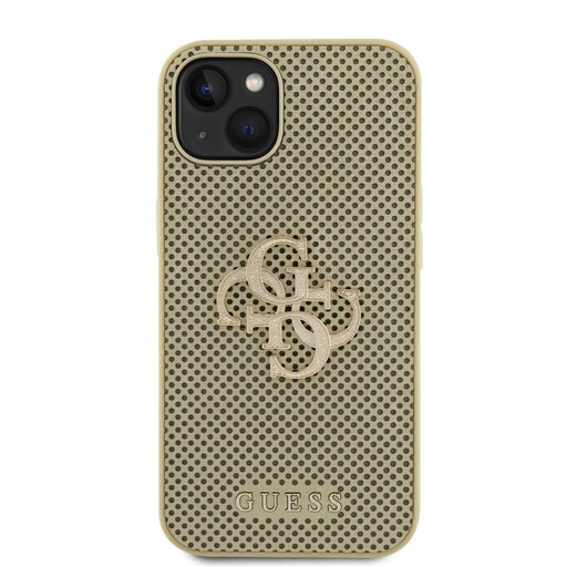 Apple iPhone 15 Guess PU Perforovaný 4G Glitter Metal Logo pouzdro (Zlatá) - GUHCP15SPSP4LGD