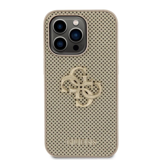 Apple iPhone 15 Pro Max Guess PU Perforovaný 4G Glitter Metal Logo pouzdro (Zlatá) - GUHCP15XPSP4LGD