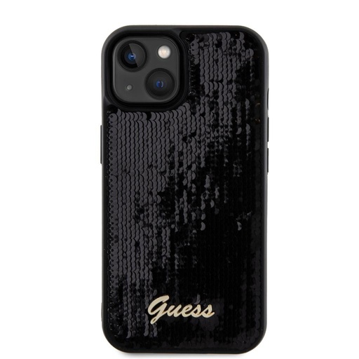 Apple iPhone 15 Guess Sequin Script Logo pouzdro (Černá) - GUHCP15SPSFDGSK