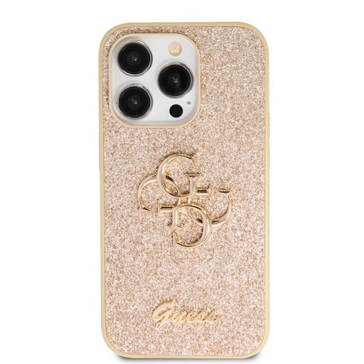 Apple iPhone 15 Pro Max Guess PU Fixed Glitter 4G Metal Logo pouzdro (Zlatá) - GUHCP15XHG4SGD