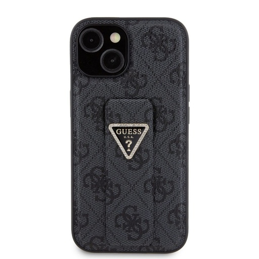 Apple iPhone 15 Guess PU Grip Stand Strass Triangle pouzdro (Černá) - GUHCP15SPGS4TDK