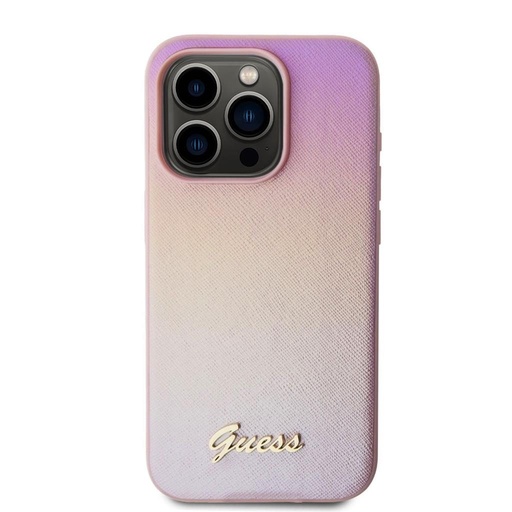 Apple iPhone 15 Pro Max Guess PU Leather Iridescent Metal Script pouzdro (Růžová) - GUHCP15XPSAIRSP