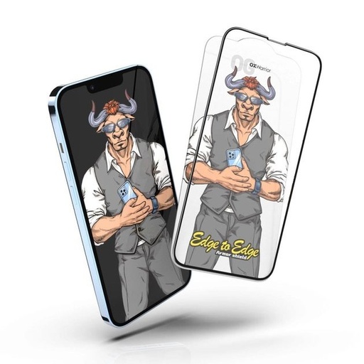 Apple iPhone 16 Pro OX Warrior Mr. Gentleman big arc odolný tvrzené sklo Průhledný Černá Rámeček