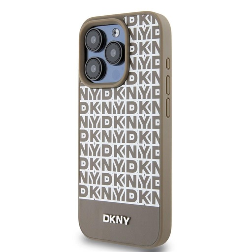 Apple iPhone 15 Pro Max DKNY PU Leather Repeat Pattern Bottom Stripe MagSafe zadní kryt (Hnědá - DKHMP15XPSOSPW)