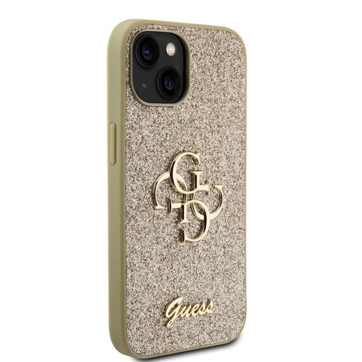 Apple iPhone 15 Guess PU Fixed Glitter 4G Metal Logo pouzdro (Zlatá) - GUHCP15SHG4SGD