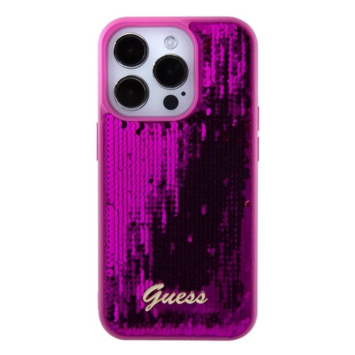 Apple iPhone 15 Pro Guess Sequin Script Logo pouzdro (Magenta) - GUHCP15LPSFDGSF