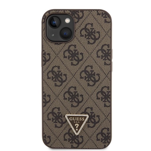 Apple iPhone 15 Guess PU 4G Strass Triangle pouzdro + Popruh (Hnědá) - GUHCP15SP4TDSCPW