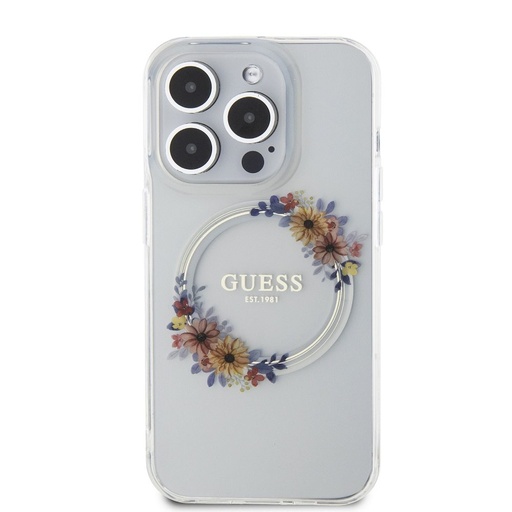 Apple iPhone 15 Pro Max Guess Flowers Ring MagSafe pouzdro (Průhledný) - GUHMP15XHFWFCT