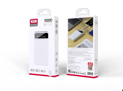 XO PR162 power bank 10000 mAh (Bílá) – Lightning, Micro, USB-C kabely
