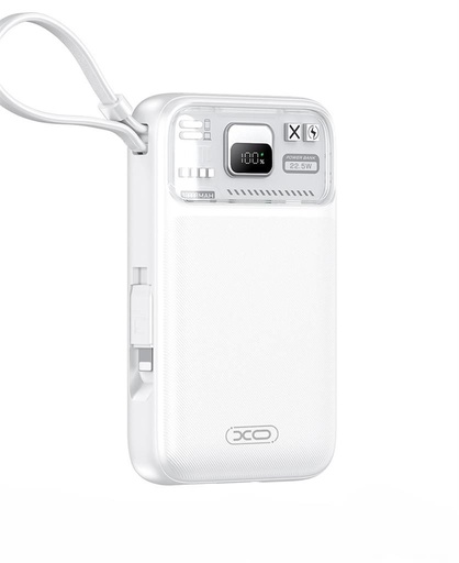 XO PR243 power bank 10000 mAh (Bílá) – rychlé nabíjení 22.5W, digitální displej, USB-C a Lightning kabel