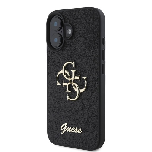 Apple iPhone 16 Guess PU Fixed Glitter 4G Metal Logo pouzdro (Černá) - GUHCP16SHG4SGK