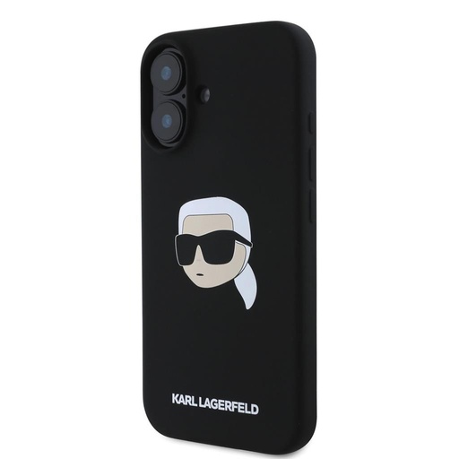Apple iPhone 16 Karl Lagerfeld Liquid Silicone Karl Head MagSafe pouzdro (Černá) – KLHMP16SSKHPPLK