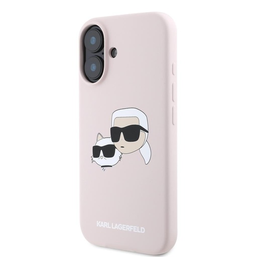 Apple iPhone 16 Karl Lagerfeld Liquid Silicone Double Heads MagSafe pouzdro (Růžová) – KLHMP16SSKCHPPLP