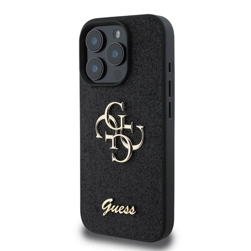 Apple iPhone 16 Pro Guess PU Fixed Glitter 4G Metal Logo pouzdro (Černá) - GUHCP16LHG4SGK