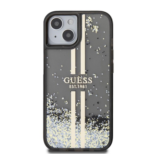 Apple iPhone 15 Guess Liquid Glitter Zlatá Stripe pouzdro (Černá) - GUHCP15SLFCSEGK