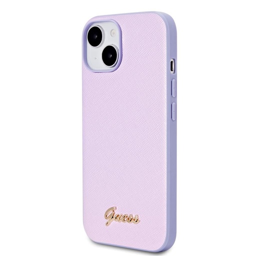Apple iPhone 15 Guess PU Leather Iridescent Metal Script pouzdro (Fialová) - GUHCP15SPSAIRSU