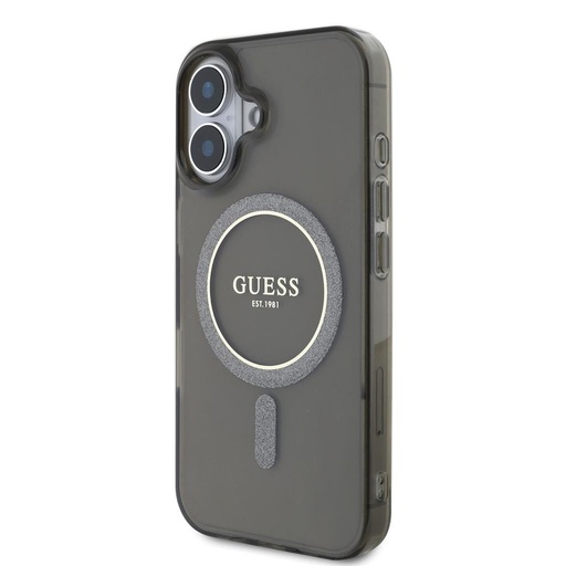 Apple iPhone 16 Guess IML Glitter Ring MagSafe pouzdro (Černá) - GUHMP16SHFGEREK