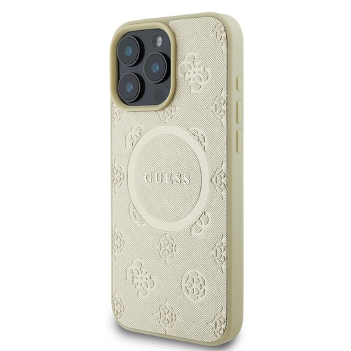 Apple iPhone 16 Pro Max Guess Saffiano Peony Stamp MagSafe pouzdro (Zlatá) - GUHMP16XPSAPSMED