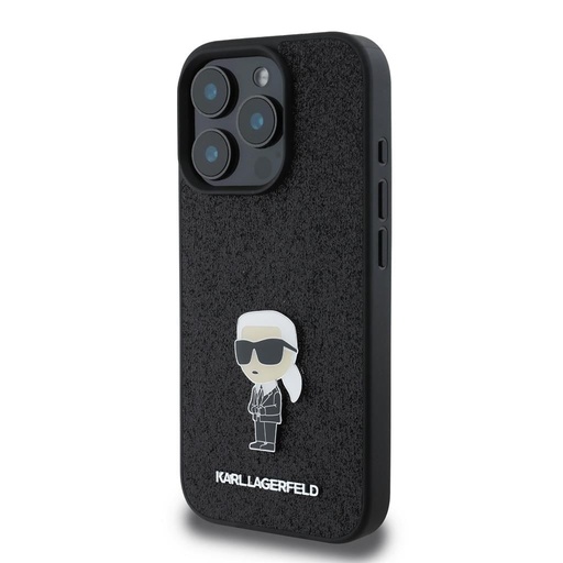 Apple iPhone 16 Pro Max Karl Lagerfeld Fixed Glitter Metal Ikonický pouzdro (Černá) – KLHCP16XGKNPSK