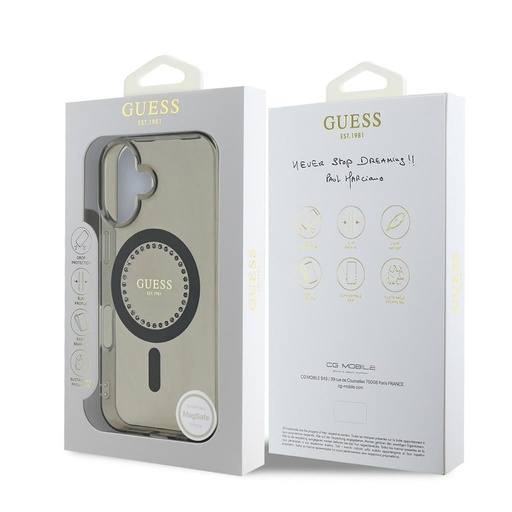 Apple iPhone 16 Pro Guess IML Rhinestones Ring MagSafe pouzdro (Černá) - GUHMP16LPFTDTEK
