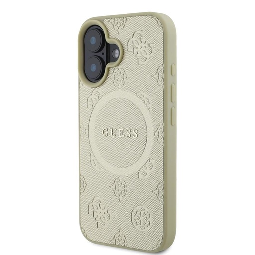 Apple iPhone 16 Guess Saffiano Peony Stamp MagSafe pouzdro (Zlatá) - GUHMP16SPSAPSMED
