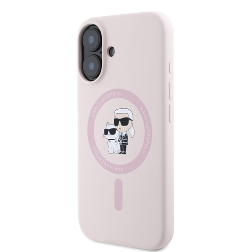 Apple iPhone 16 Karl Lagerfeld Liquid Silicone Karl and Choupette MagSafe pouzdro (Růžová) – KLHMP16SSCMKCRHP