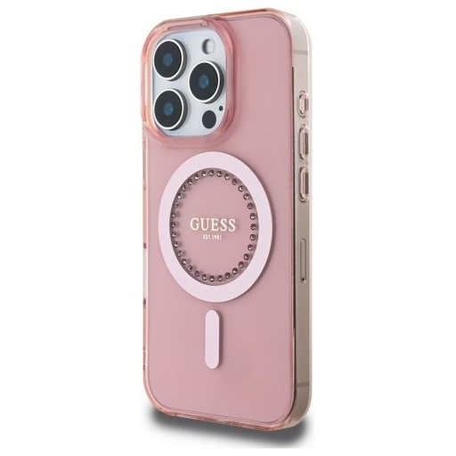 Apple iPhone 16 Pro Max Guess IML Rhinestones Ring MagSafe pouzdro (Bílá) - GUHMP16XPFTDTEH