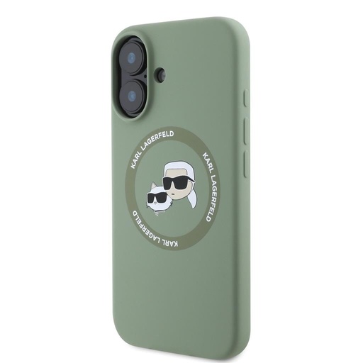 Apple iPhone 16 Karl Lagerfeld Liquid Silicone K&CH Heads MagSafe pouzdro (Khaki) – KLHMP16SSKCHTCA