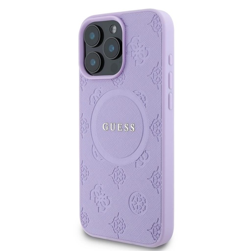 Apple iPhone 16 Pro Max Guess Saffiano Peony Stamp MagSafe pouzdro (Fialová) - GUHMP16XPSAPSMEU