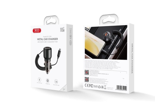 XO CC59 autní rychlonabíječka, PD & QC konektor + type-c kabel 110W (Šedá)